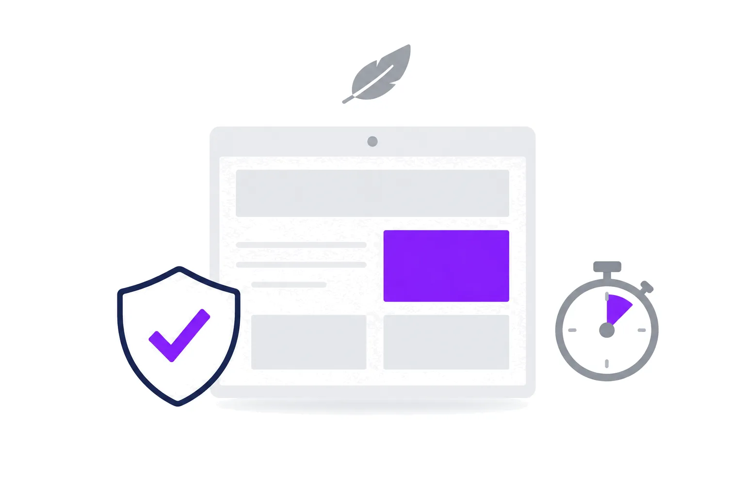 A web page protected by a shield, with a stopwatch showing a short timeout