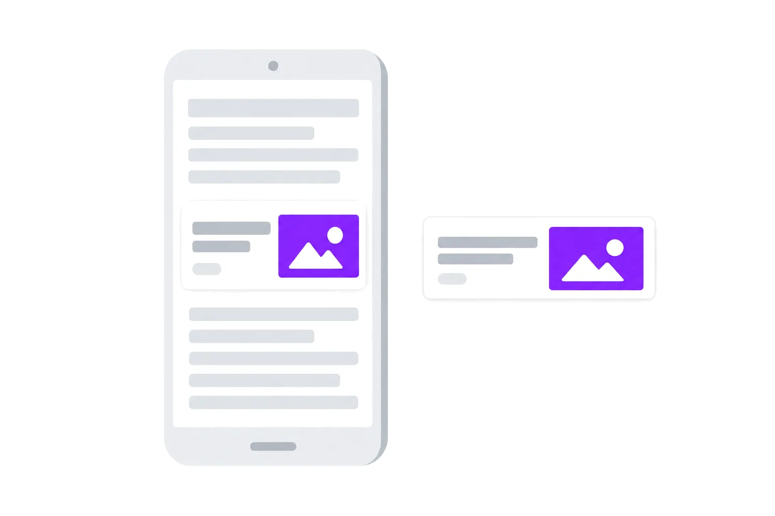 A phone showing a native ad card inside an article, next to a sticky native strip