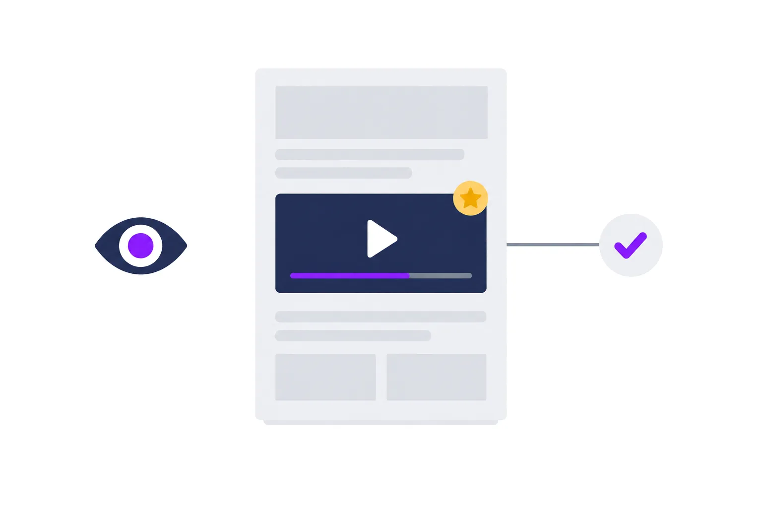 An article with an embedded video player, an eye showing it is in view and a confirmed impression badge