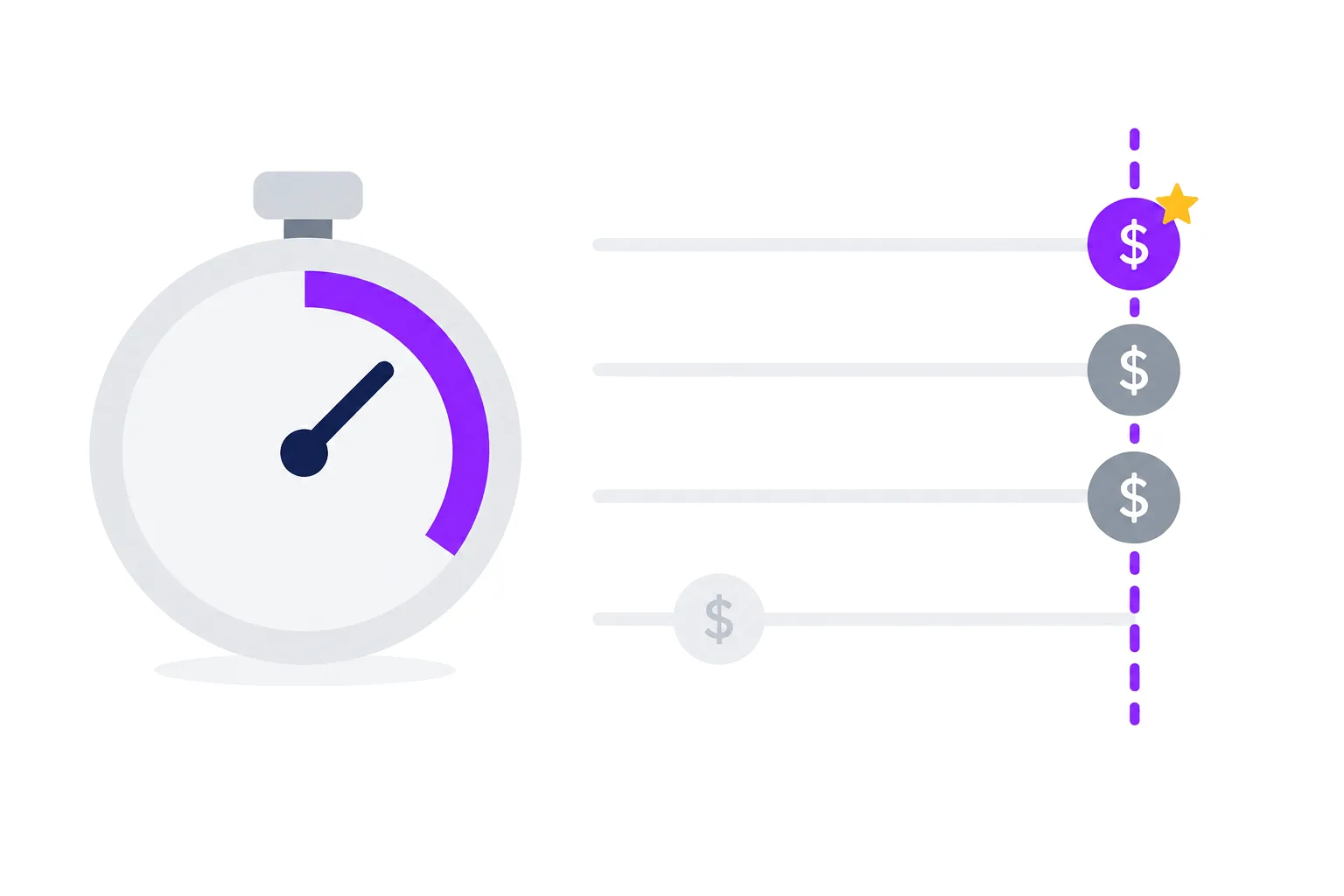 Illustration of a stopwatch and bids racing toward a deadline, with one late bid left behind